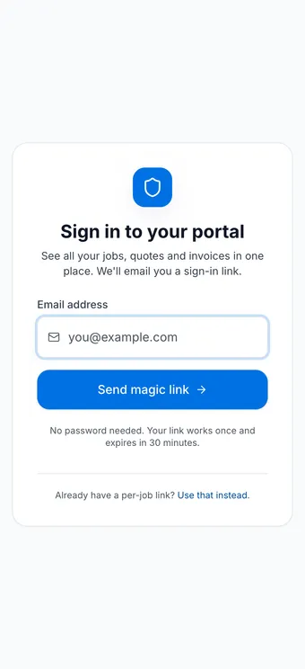 The Klyro customer portal sign-in screen for access to a customer’s own work and records.